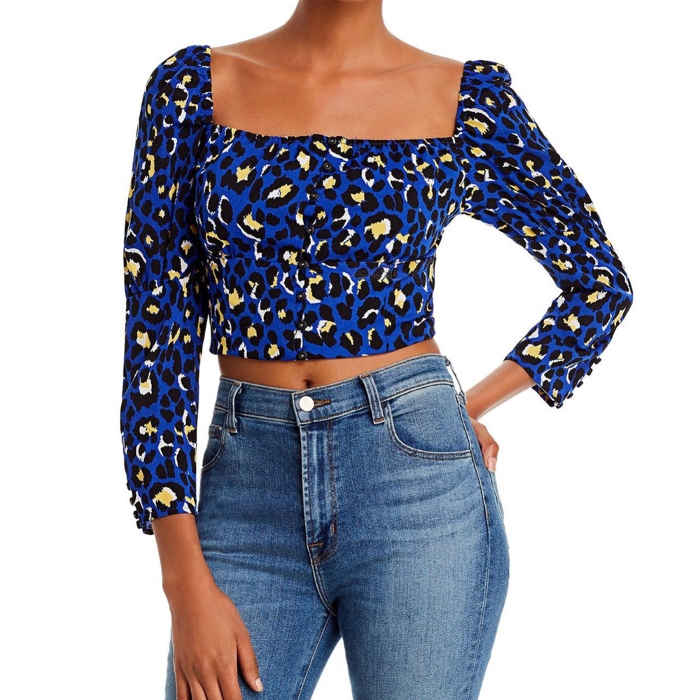 RAHI Chloe Animal Print Crop Top in Blue‎ Leopard